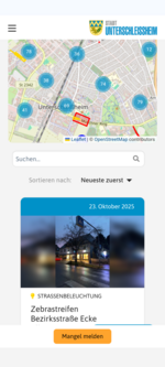 Screenshot des Schadensmelders auf unterschleissheim.de