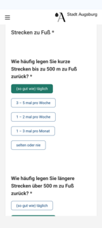 Screenshot einer Umfrage zum Thema zu Fu gehen in Augsburg